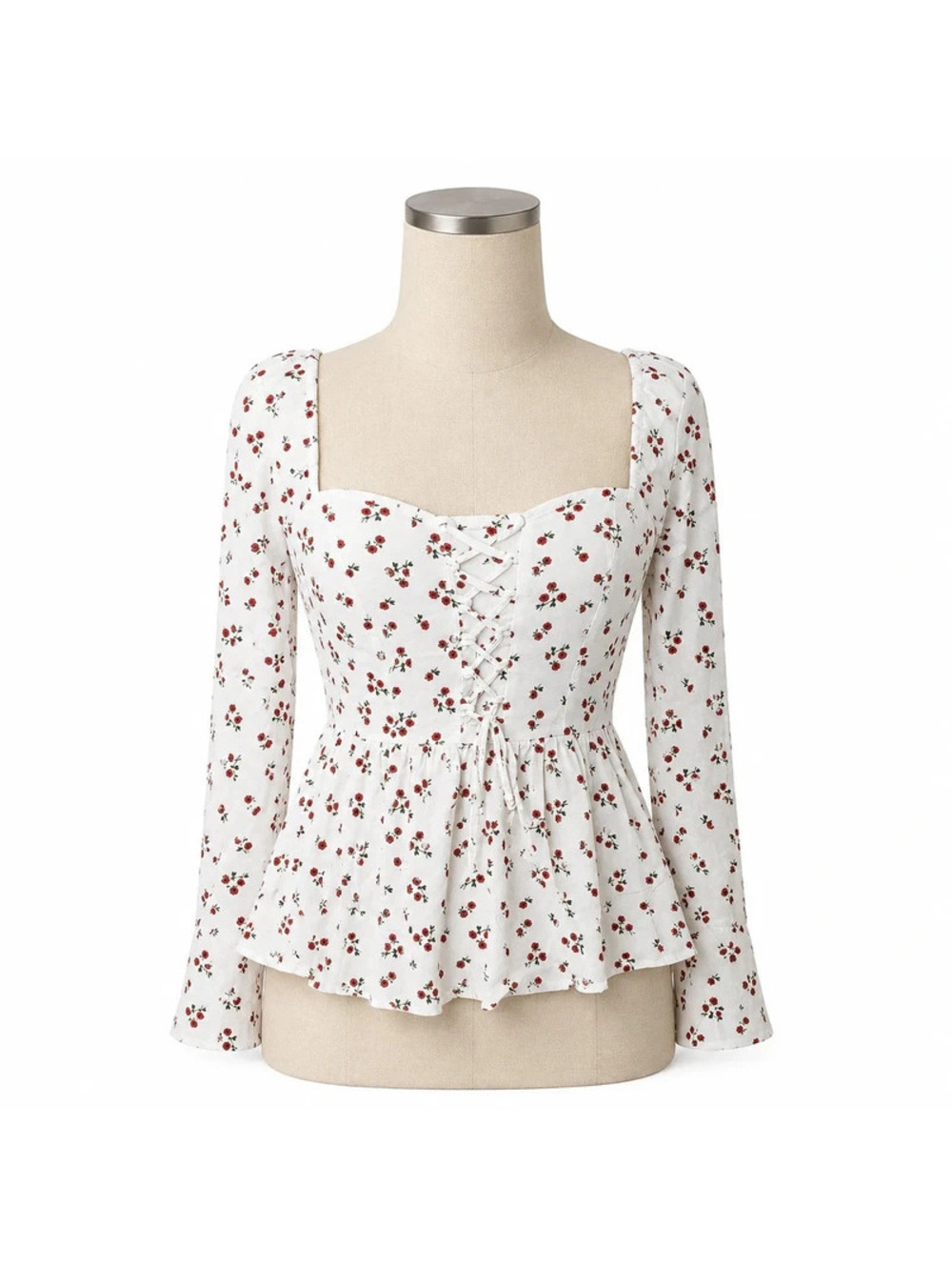 Aéropostale Long Sleeve Rose Print Peplum Top